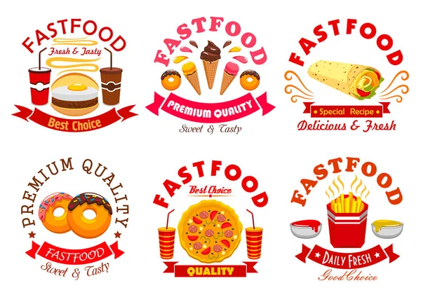 Fast food caffè e pizzeria segno set — Vettoriale Stock