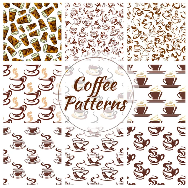 커피 컵 완벽 한 패턴 배경 세트 — 스톡 벡터
