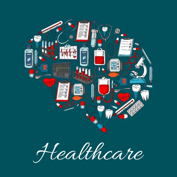 Symbol mózgu składa się z medycyny, ikona opieki zdrowotnej — Wektor stockowy