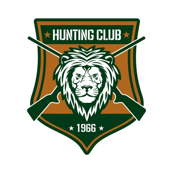 Σημάδι club κυνηγιού με λιοντάρι εραλδική ασπίδα — Διανυσματικό Αρχείο