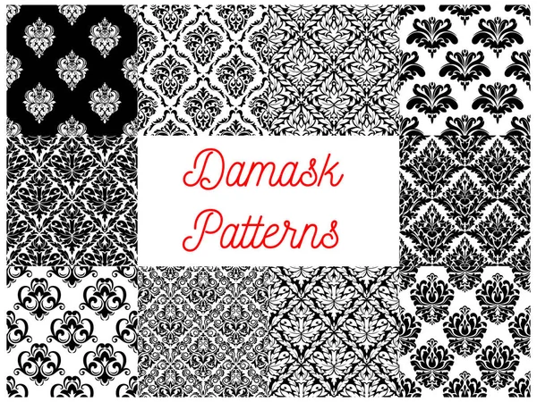 Damask floral ornament seamless pattern set — Stock Vector