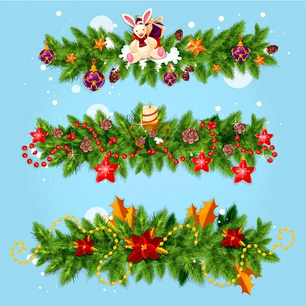 Christmas garland for Xmas greeting card design — Stock Vector