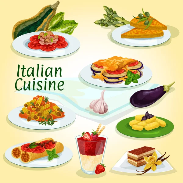 Cocina italiana platos principales y postres icono — Vector de stock