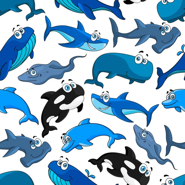 Havsfisk tecknade seamless mönster bakgrund — Stock vektor