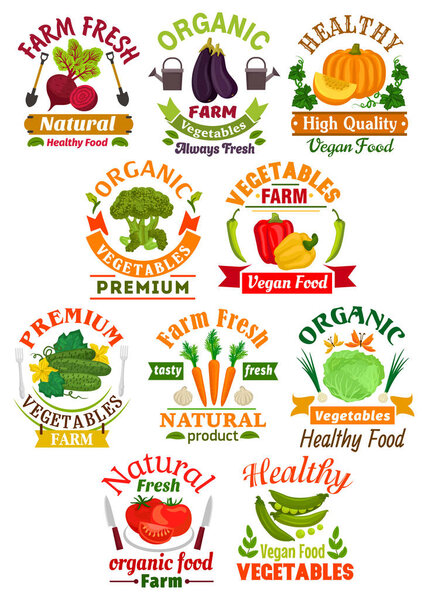 Farm fresh vegetables badge set for food design