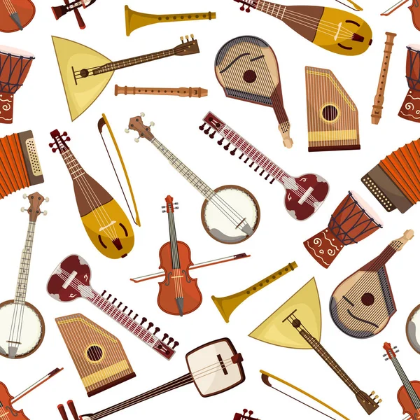 Etnische muziekinstrument naadloze patroon — Stockvector