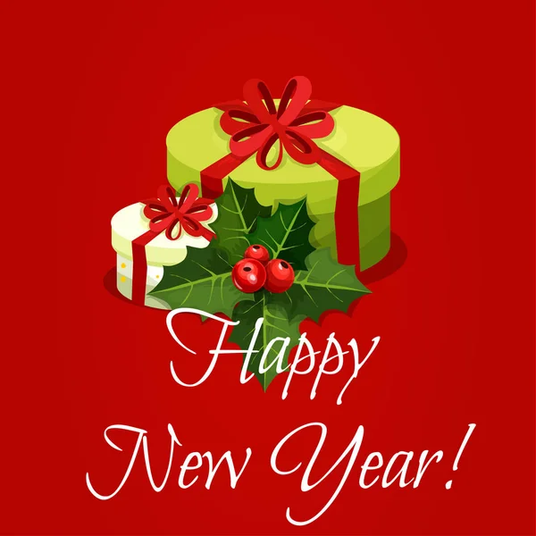 Coffret cadeau Nouvel An avec houx — Image vectorielle