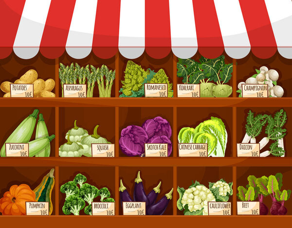 Vegetable market stall with fresh veggies