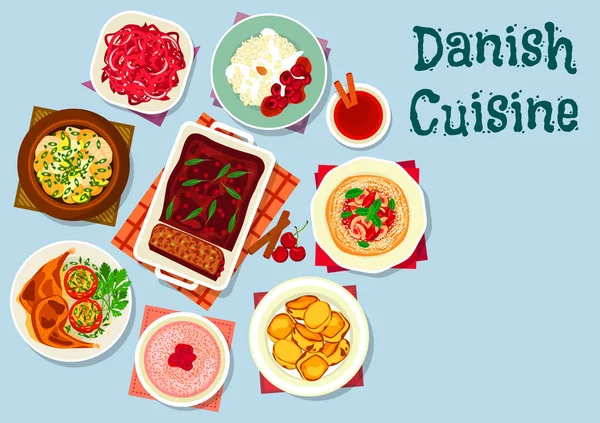Δανέζικη και σκανδιναβική κουζίνα πιάτα εικονίδιο — Διανυσματικό Αρχείο