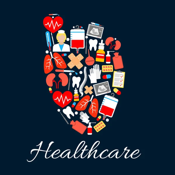 Szív orvosi poszter egészségügyi ikonok — Stock Vector