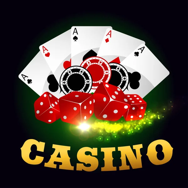 Casino poker hry karty, čipy, hrát kostky — Stockový vektor