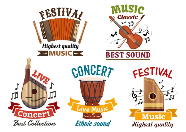 Muzikale instrumetns pictogrammen voor festival, concert — Stockvector