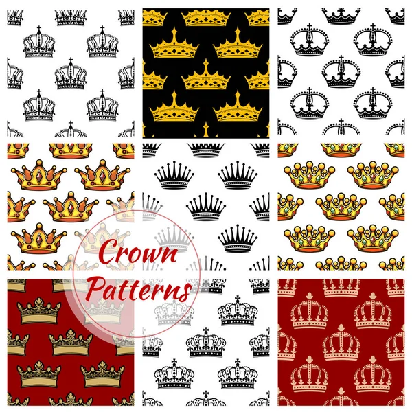 Real rei coroa padrões definidos —  Vetores de Stock