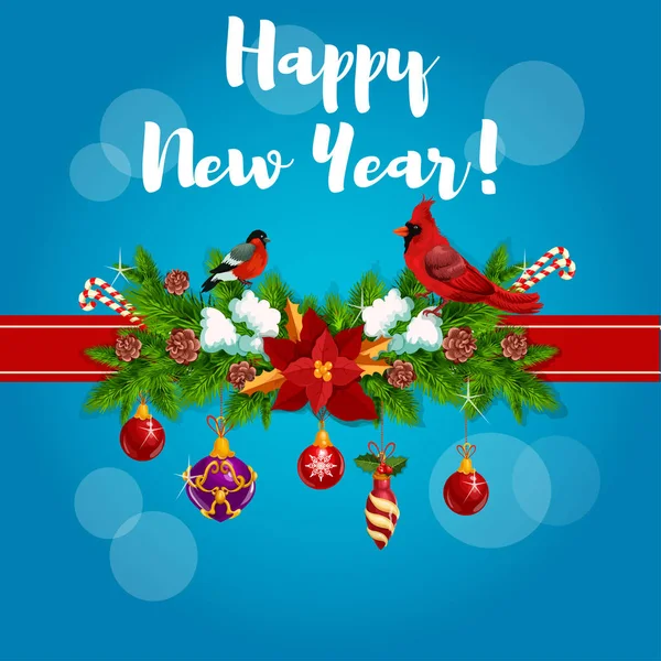Nieuwjaar poster met rode kardinalen — Stockvector