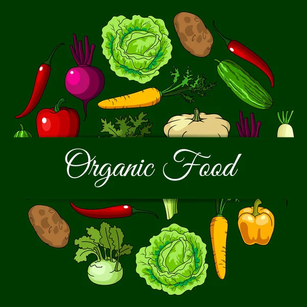 Poster sayuran makanan vegetarian organik - Stok Vektor