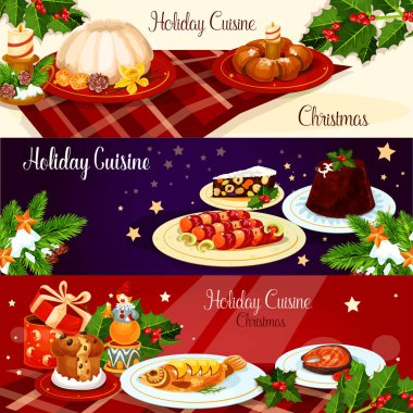 Noel akşam yemekleri ile holly ve Hediyelik bayrak