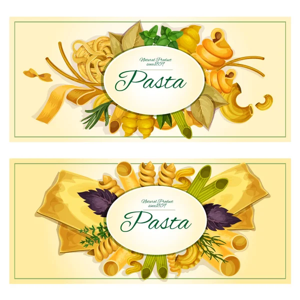 Pasta vektor banner dari makaroni, spageti - Stok Vektor