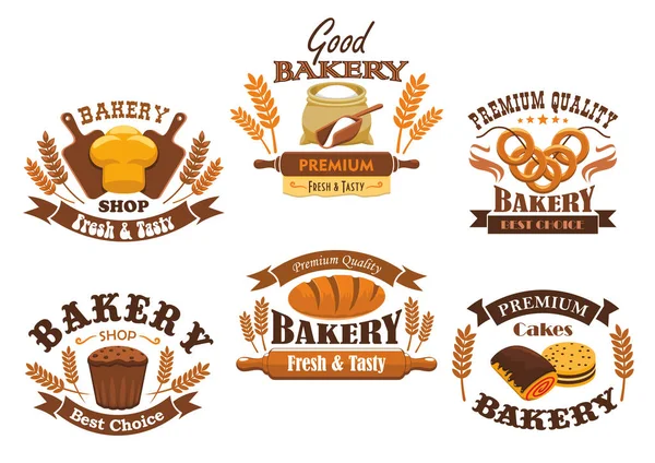 Bäckerei Shop Vektor isolierte Symbole gesetzt — Stockvektor