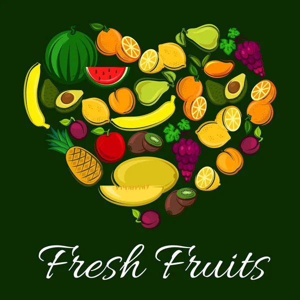 Frutas frescas em forma de coração cartaz — Vetor de Stock