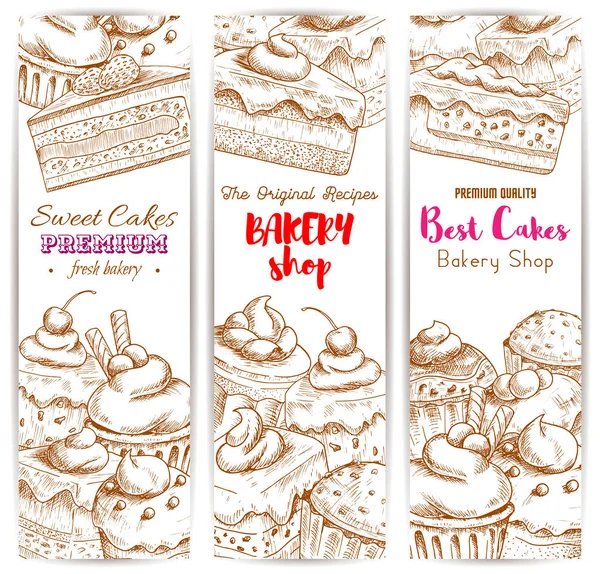 Bakkerij desserts schets banners set — Stockvector