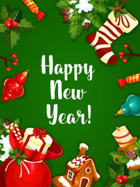 Mutlu yeni yıl vektör tebrik posteri