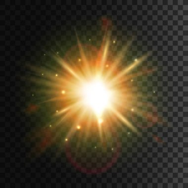 Parlayan yıldız. Parlak güneş ışığı lens flare etkisi