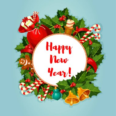 Yeni yıl süslemeleri ile poster yuvarlak