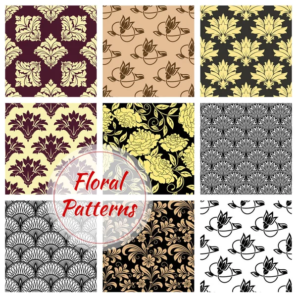 Conjunto de patrones sin costura ornamentados florales — Vector de stock