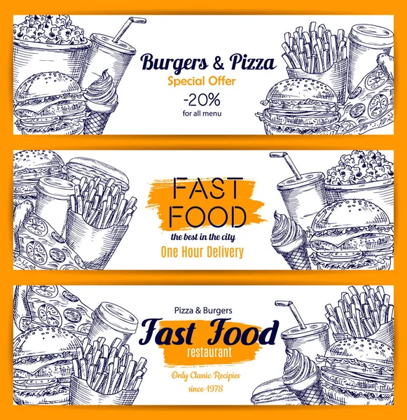 Fast food restaurante banners set —  Vetores de Stock