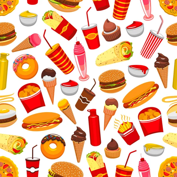 Fast food meal seamless pattern — Stock Vector