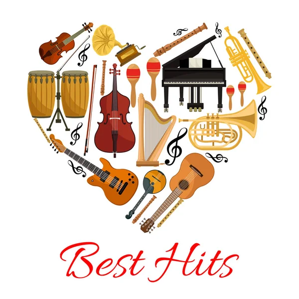 Meilleurs hits coeur vecteur icône d'instruments de musique — Image vectorielle