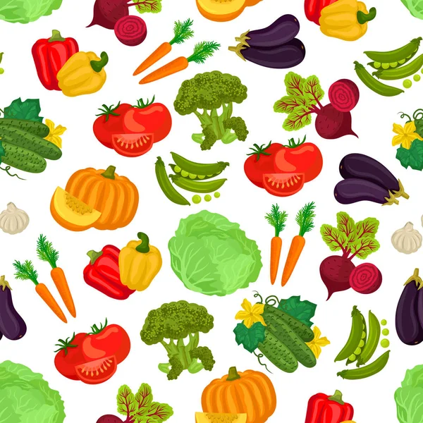 Vegetales patrón vegano sin costuras de iconos planos — Vector de stock