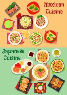 Meksika ve Japon mutfağı yemek simgesi
