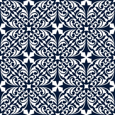 Mavi ve beyaz çiçek Arabesk seamless modeli