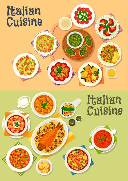 Conjunto de iconos de cocina italiana para el diseño del menú cena — Archivo Imágenes Vectoriales