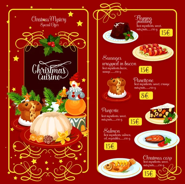 Modello di menu di Natale per il design del ristorante — Vettoriale Stock