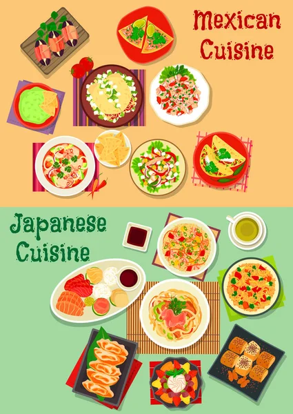 Icono de la cena cocina mexicana y japonesa — Archivo Imágenes Vectoriales