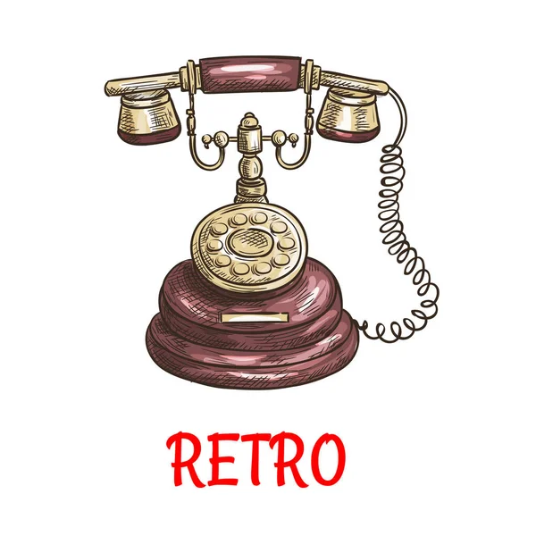 Stary telefon retro vintage kolor szkicu — Wektor stockowy