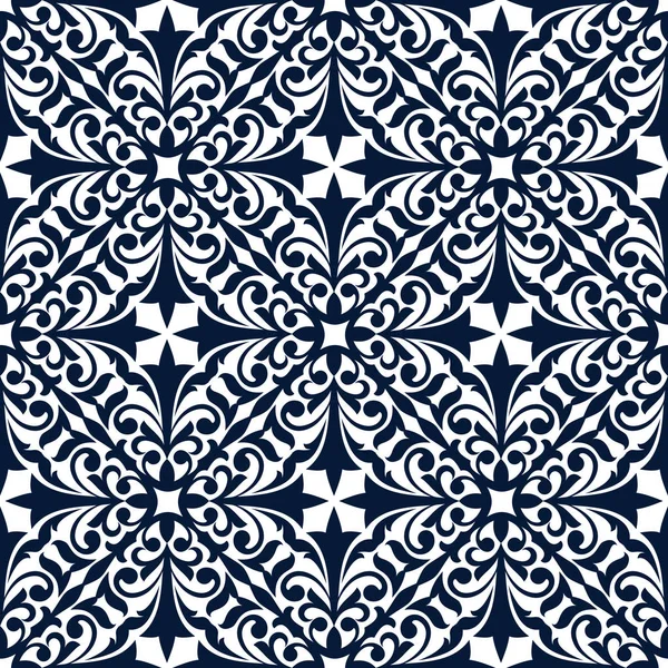Patrón arabesco floral azul y blanco sin costuras — Archivo Imágenes Vectoriales