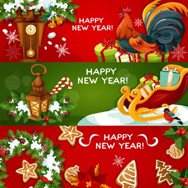 Feliz Año Nuevo banners de vacaciones — Archivo Imágenes Vectoriales