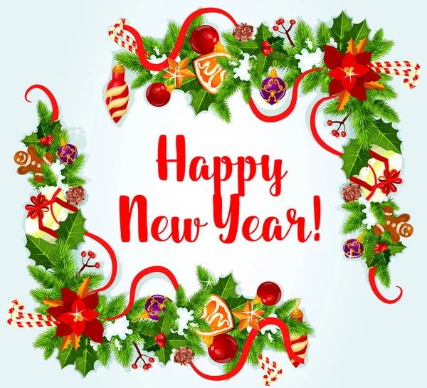 Yeni yıl kartı holly ve çam köşeli
