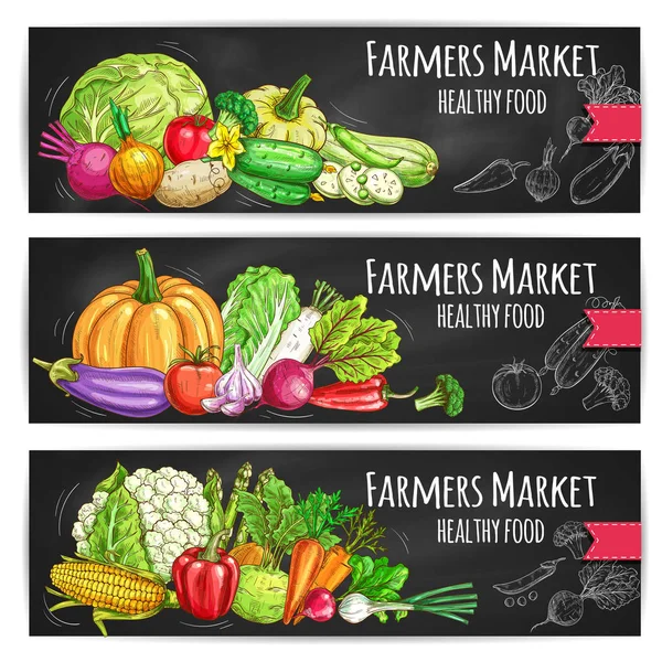 農家の野菜市場のスケッチ ベクター バナー — ストックベクタ