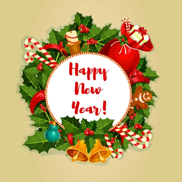 Cartel redondo de Año Nuevo con decoraciones — Archivo Imágenes Vectoriales