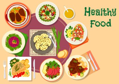 Sağlıklı gıda tasarımı için et ve salata yemekleri simgesi