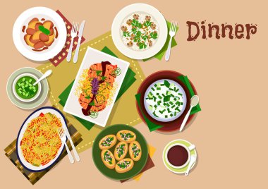 Festival akşam yemekleri simgesi sağlıklı menü tasarımı için