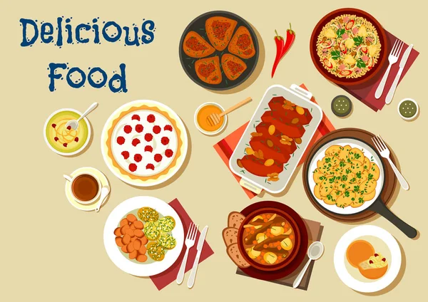 Ícone de pratos de comida saudável para o projeto do menu de jantar — Vetor de Stock
