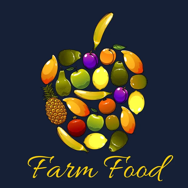 Apple silhouet met vrucht pictogrammen voor voedsel ontwerp — Stockvector