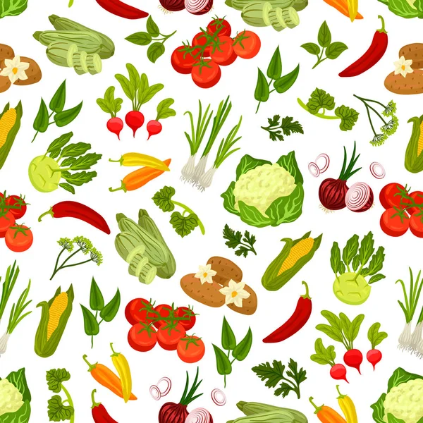 Granja verduras frescas patrón sin costura — Vector de stock