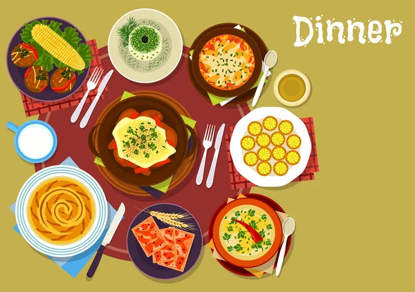 Bulgarische Küche Dinner-Ikone für Menügestaltung — Stockvektor