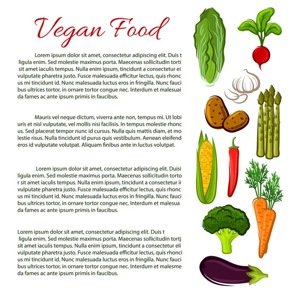 Vegan food infographics poster with vegetables — Stock Vector